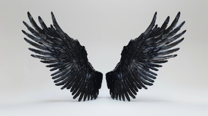 A set of 3D rendered black fantasy angel wings on a white background - 3D illustration in 3D