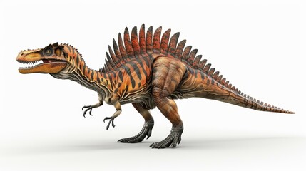 Fototapeta premium An illustration of a spinosaurus on a white background. Spinosaurus was one of the largest carnivorous dinosaurs. 3D rendering.