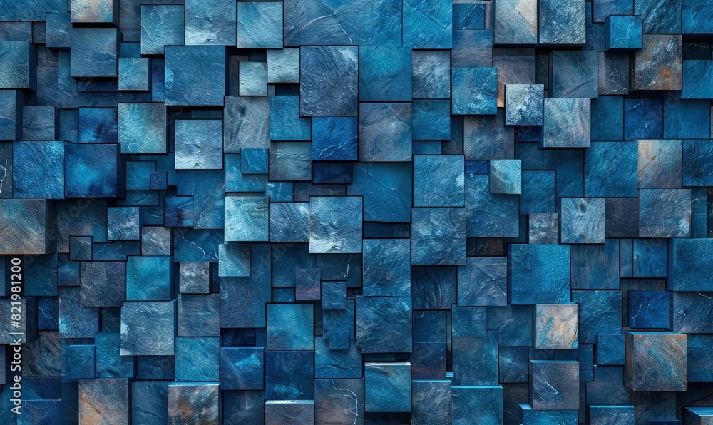 Wall mural abstract dark mosaic background with lots of blue blocks and cubes - Wall murals