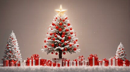 White Christmas tree with red balls