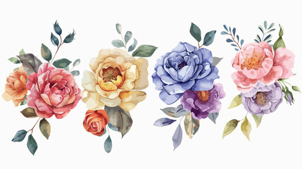 Watercolor flowers hand drawing Four vintage bouquets