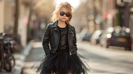 Obraz premium Urban Princess: Stylish 5-Year-Old in Tulle Skirt