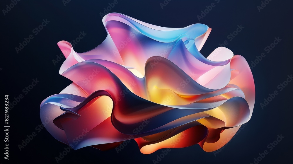 Aufkleber design with abstract colorful shapes, dark background, and 3d rendering