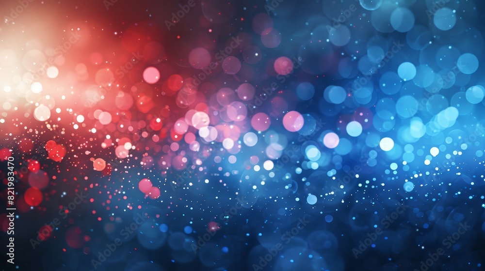 Poster with bokeh lights in red and blue, this is an abstract background with a vibrant aesthetic.