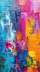 Abstract multicolor painting wtih grunge texture on canvas. Artwork mix brush stroke, splash color and oil, acrylic paint element.