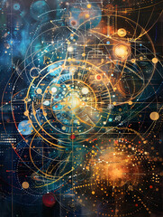 Obraz premium Cosmic Equation: Deciphering the mathematical logic of the cosmic bulletin, where equations dance across space-time's pages. Scholars guided by algebraic topology unravel universe mysteries, finding o