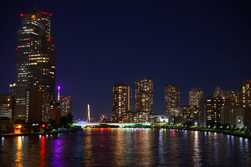 Obraz premium 東京都 隅田川の永代橋と街並み