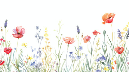 Watercolor frame border hand painted meadow flowers.