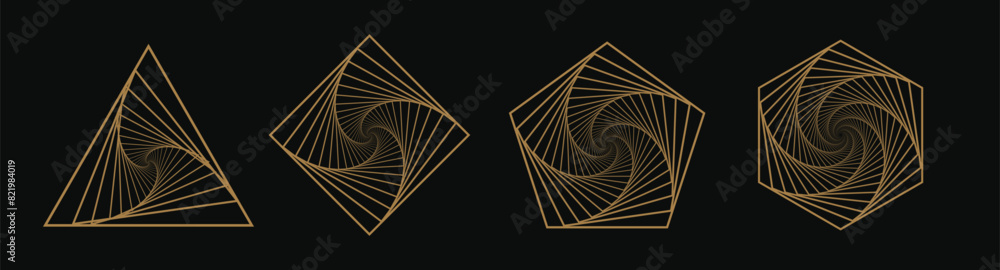 Aufkleber Art Deco Dynamic Geometric Shapes Hexagon Rhombus Square Triangle Ngon Polygon. Abstract Modern Graphic Design Elements. Colorful Gradient Blend Designs. Creative Vector Illustration.