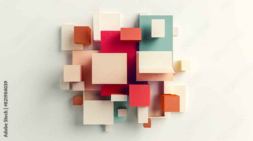 Poster 3d render of abstract geometric blocks on a white background