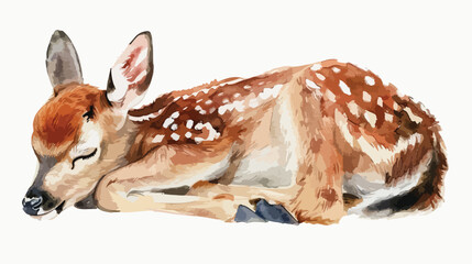 Deer Baby Fawn Sleeping Watercolor Isolated on White