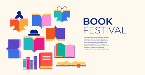 Book festival, books sale, back to school concept design. Colorful vector design and illustrations