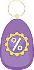 Vibrant vector illustration of a purple keychain with a discount symbol, suitable for sales promotions