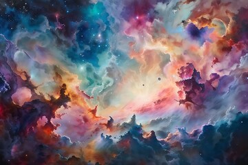 Fototapeta premium Tranquil Galaxy Sky Background - A Mesmerizing Galaxy Sky Illustration. A Mesmerizing Journey Through the Celestial Symphony - Stunning Galaxy Sky Background. Mesmerizing Galaxy Sky Background 