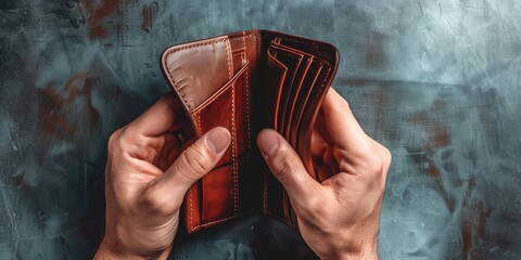 Hands Holding Open Leather Wallet