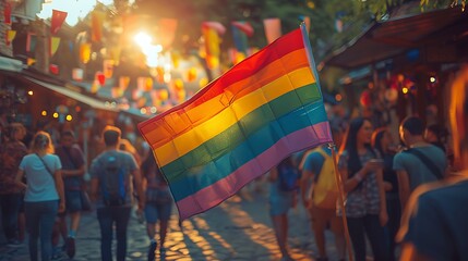 LGBTQ+ flag displayed at a cultural festival in a village