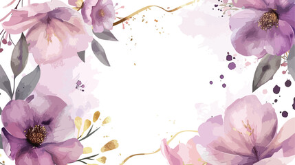 Watercolor purple pink gold floral frame isolated on