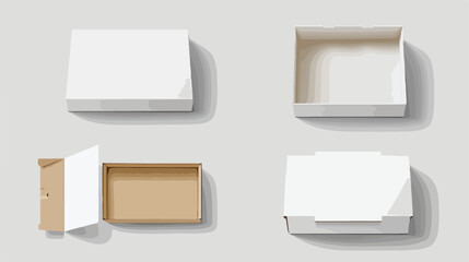 White closed and open cardboard box mockup top angle
