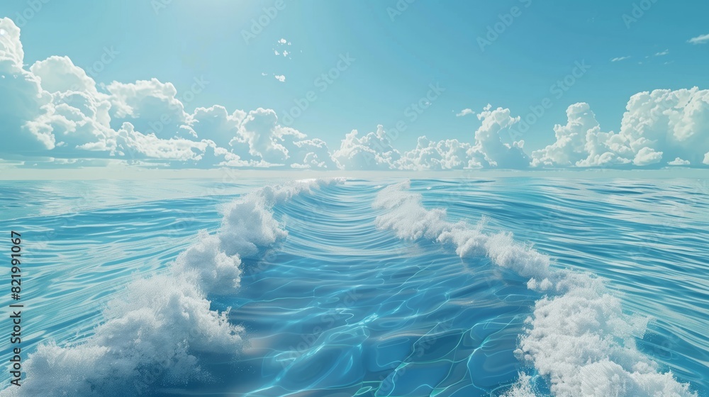 Poster a vast wave pool extends toward a virtual horizon, where simulated waves blend into the sky creating