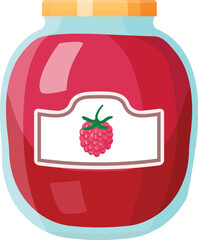 Colorful cartoon of a sealed jar filled with red raspberry jam, isolated on a white background