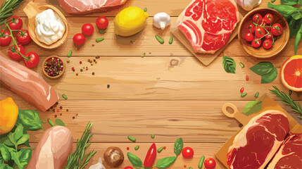 Flat lay composition with raw meat and products 