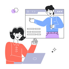 A linear mini illustration of conducting online meeting 