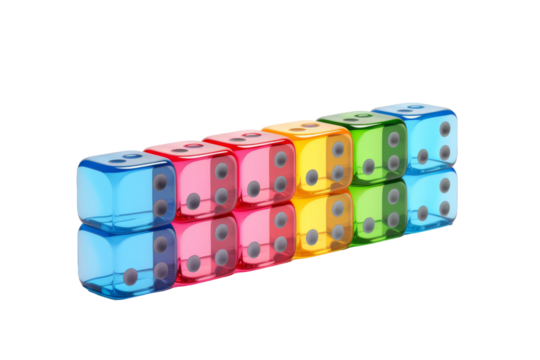 Mosaic of Magic: A Tower of Vibrant Dices on a Clear PNG or White Background.
