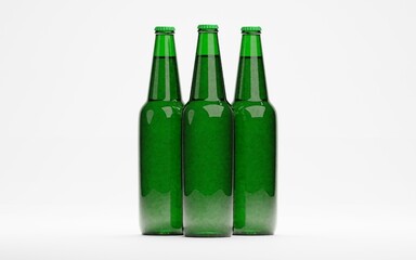 3d render of isolated beer or liquor alcohol glass bottles on white