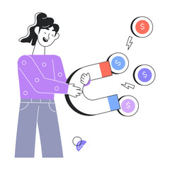 Premium line style mini illustration of money attraction 