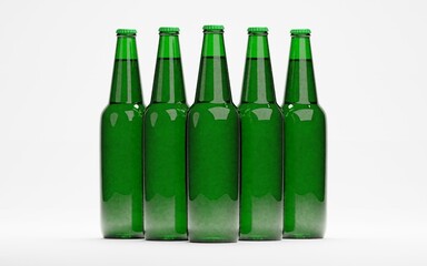 3d render of isolated beer or liquor alcohol glass bottles on white
