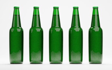 3d render of isolated beer or liquor alcohol glass bottles on white