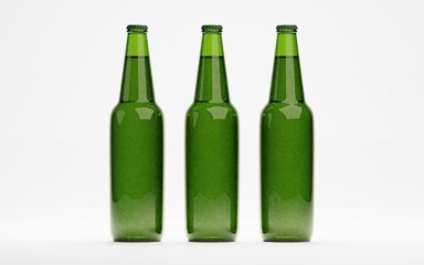 3d render of isolated beer or liquor alcohol glass bottles on white