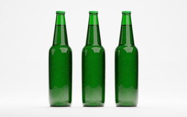 3d render of isolated beer or liquor alcohol glass bottles on white
