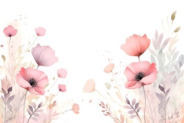 Pastel watercolor background with flowers. Concept for birthday, March 8 and mother's day
