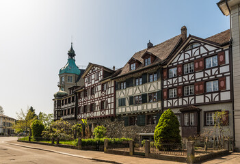 Fototapeta premium Half-timbered houses in the old town of Arbon, Canton of Thurgau, Switzerland