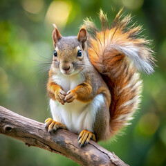 Fototapeta premium a squirrel with a realistic fluffy tail sits on a