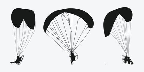 Paramotor set silhouette. Extreme sport. Isolated on white background. Vector illustration.