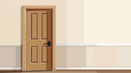 Wooden door on empty wall background. Vector realisti