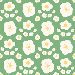 White flowers seamless pattern. Floral endless background. Flower ornament tile. Light botanic repeat cover. Vector hand drawn illustration.