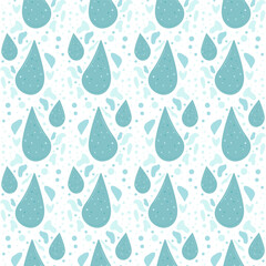 Water drops seamless pattern. Clean drink endless background. Vector flat illustration.