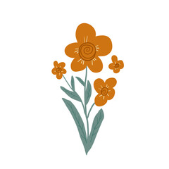 Retro flowers composition isolated on white background. Orange wildflower. Vintage botanic. Vector hand drawn illustration.