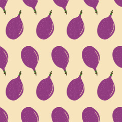 Exotic passion fruit seamless pattern. Endless background tropical aesthetic. Vector hand drawn flat illustration.
