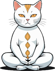 Serene meditation cat assumes the lotus position on the floor, gazing upwards with tranquility