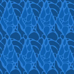 Abstract liquid shapes seamless pattern. Organic elements endless background. Rhombus modern repeat cover. Vector hand drawn dark blue illustration.