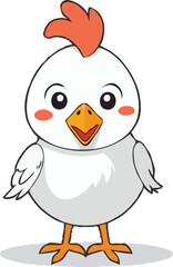 Easter chicken character with adorable white feathers, red beak, in vector format