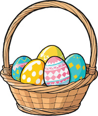 Basket filled with Easter eggs featuring intricate designs