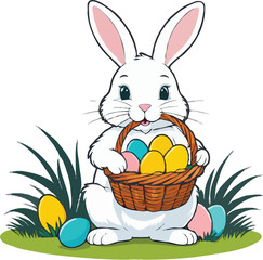 Easter bunny with a basked filled with colorful eggs