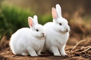 Fototapeta premium white rabbit on the grass