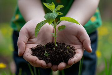 An image of a child picking up sprouts and conveying hope