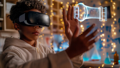 How a child closely observes 3D parts with VR technology